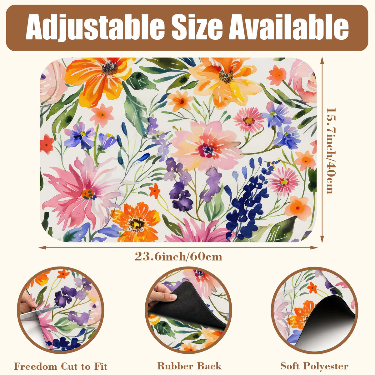Dish Drying Mat Colorful Wildflowers Coffee Bar Mat for Countertop Rubber Backed Absorbent Hide Stain Dish Drainer Rack Pad Espresso Machine Coffee Table Dining Room Decoration 15.7 x 23.6 Inch (15.7" x 23.6")