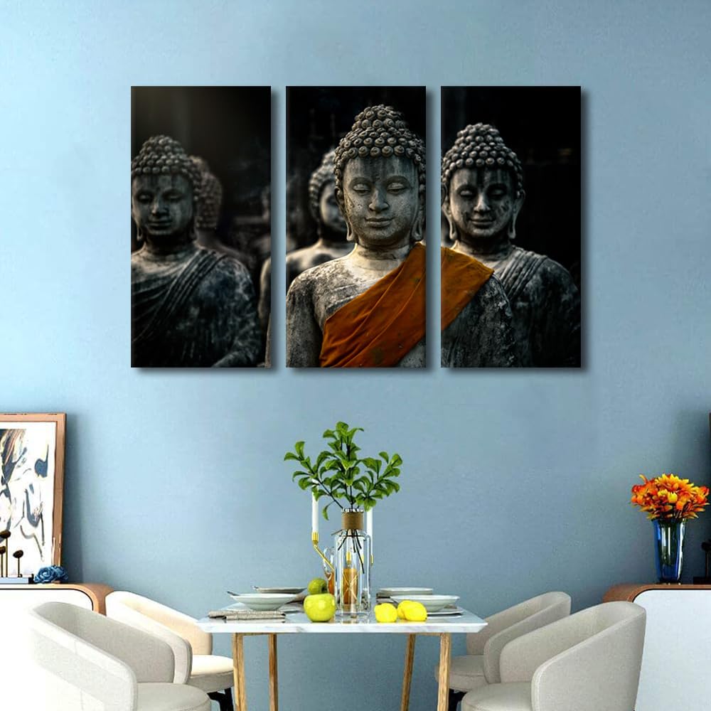 Buddha Home Wall Art Decor 3 Panel Living Room Buddha Wall Art Thailand Buddha Pagoda Picture Printing for Buddhist Believers Office Wall Decor Stretched and Framed Ready to Hang 36x24 in (36x24 in / 3PANEL-12)