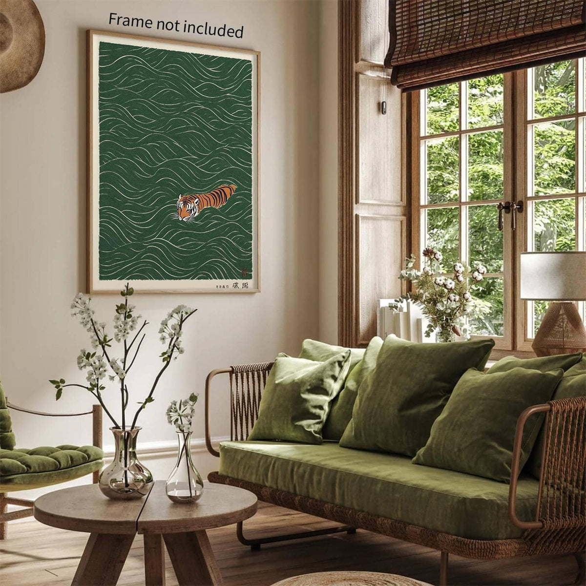 Vintage Japanese Tiger Swimming Prints Ukiyo (Unframed / Japanese Prints / 30"L x 20"W)