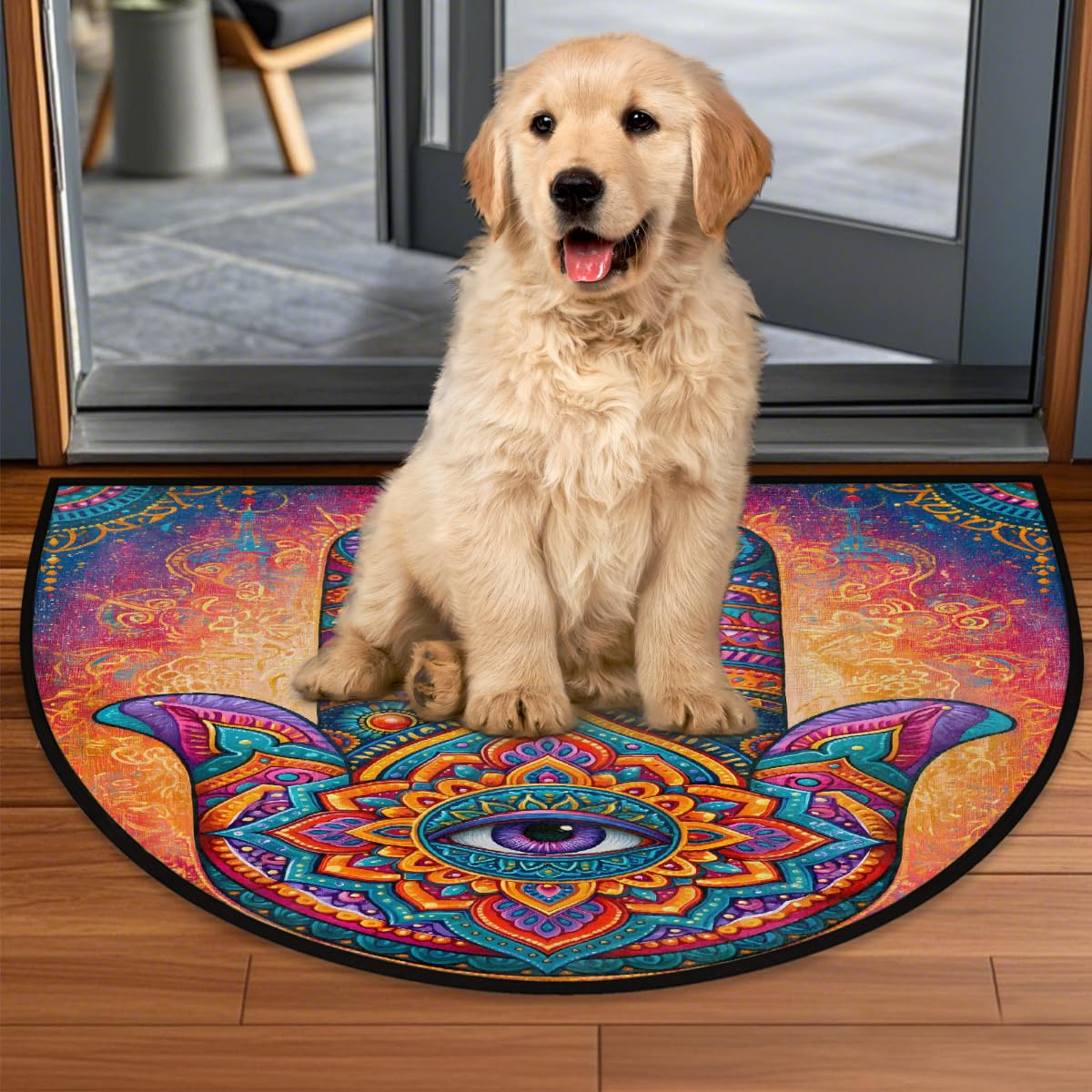 Mandala Half Round Door Mat Semi Circle Rug Half Moon Doormat (B:e-42)