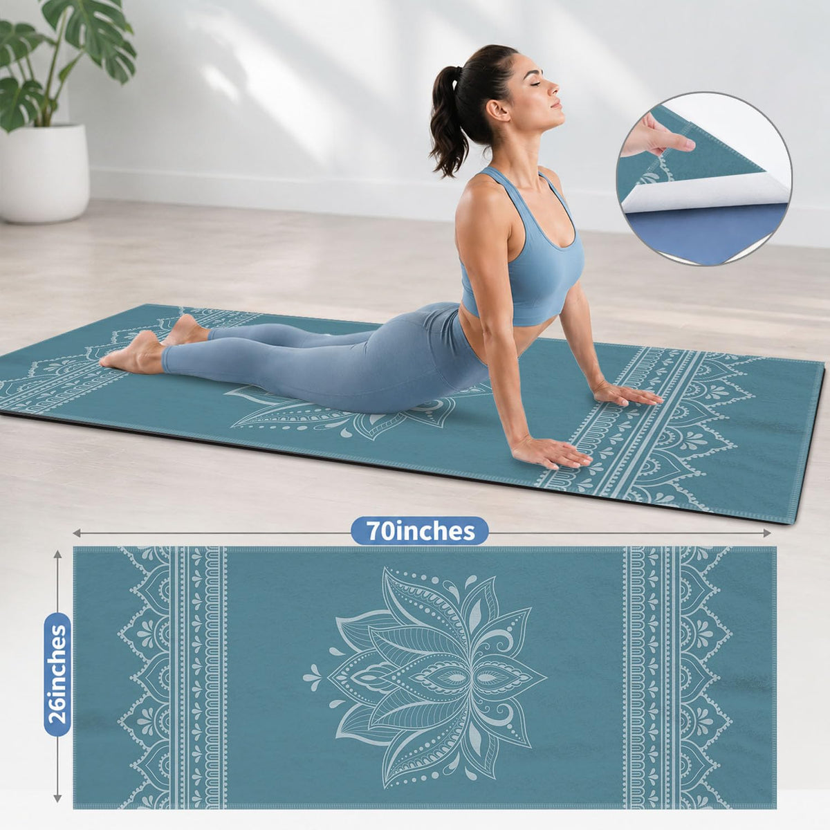 Yoga Mat Towel (Blue Flower-01 / Small)