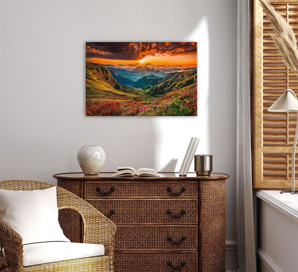 Sunrise Mountain Wall Art Great Smoky Mountain Canvas Prints Photo Living Room Wall Decor Autumn Forest Scenery Poster Nature Landscape Painting Artwork Framed Home Bedroom Kitchen Decorations 16x24” (24"L x 16"W / GSKMOUNTAIN)
