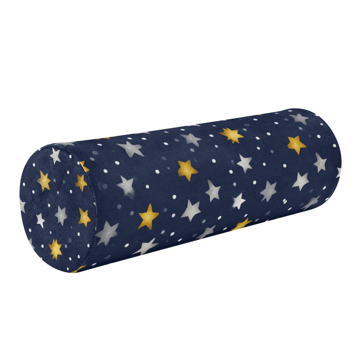 Navy Blue Stars and Polka Dots Neck Roll Pillow Bolster Round Health Memory Foam Long Cervical Cylinder Pillows with Removable Washable Cover for Body Bed Legs Back Yoga (Navy Blue Stars and Polka Dots)