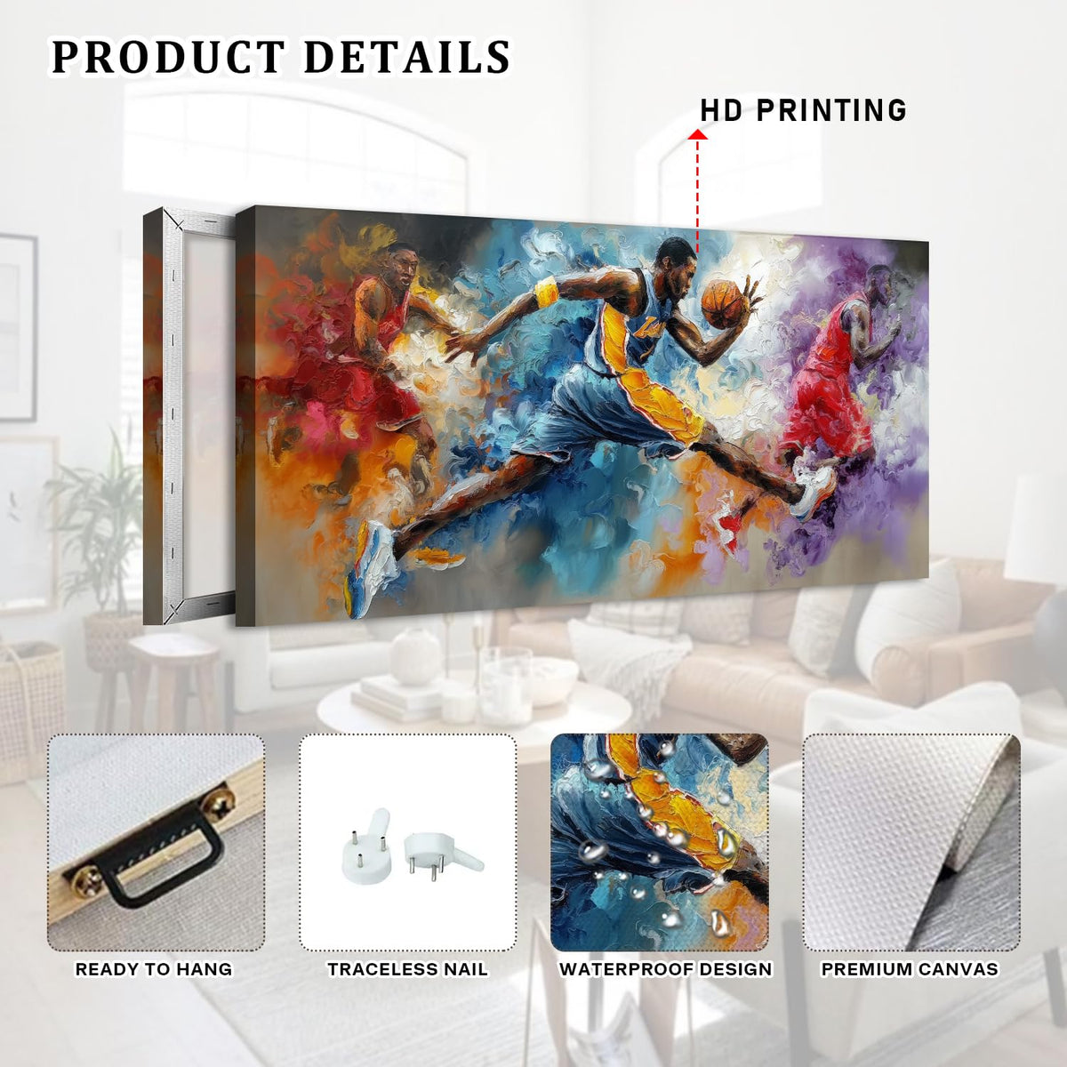 Abstract Basketball Wall Art Graffiti Sports Wall Decor for Boys Room Colorful Sport Poster Bedroom Office Mens Superstar Dunking Canvas Prints Painting Modern Artwork Living Room Decorations 20x40" (40"L x 20"W / NBAb)