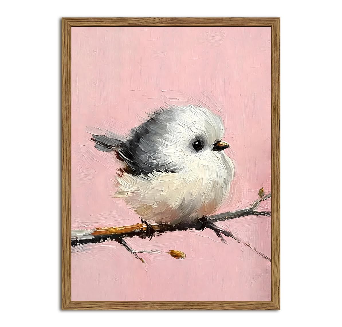 Cute Bird Wall Art Vintage Chickadee on Branch Wall Decor Picture Rustic Animal Poster Canvas Painting Print for Living Kids Room Bedroom 12x16 inch Wood Framed (Animal-M / 16"L x 12"W)