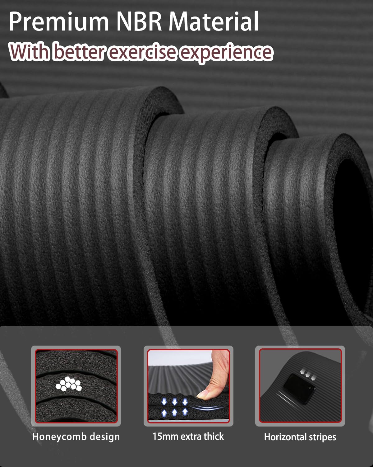 Large Yoga Mat for Men Thick Exercise Mat 76"x35" 15mm Foam Mat (Black)