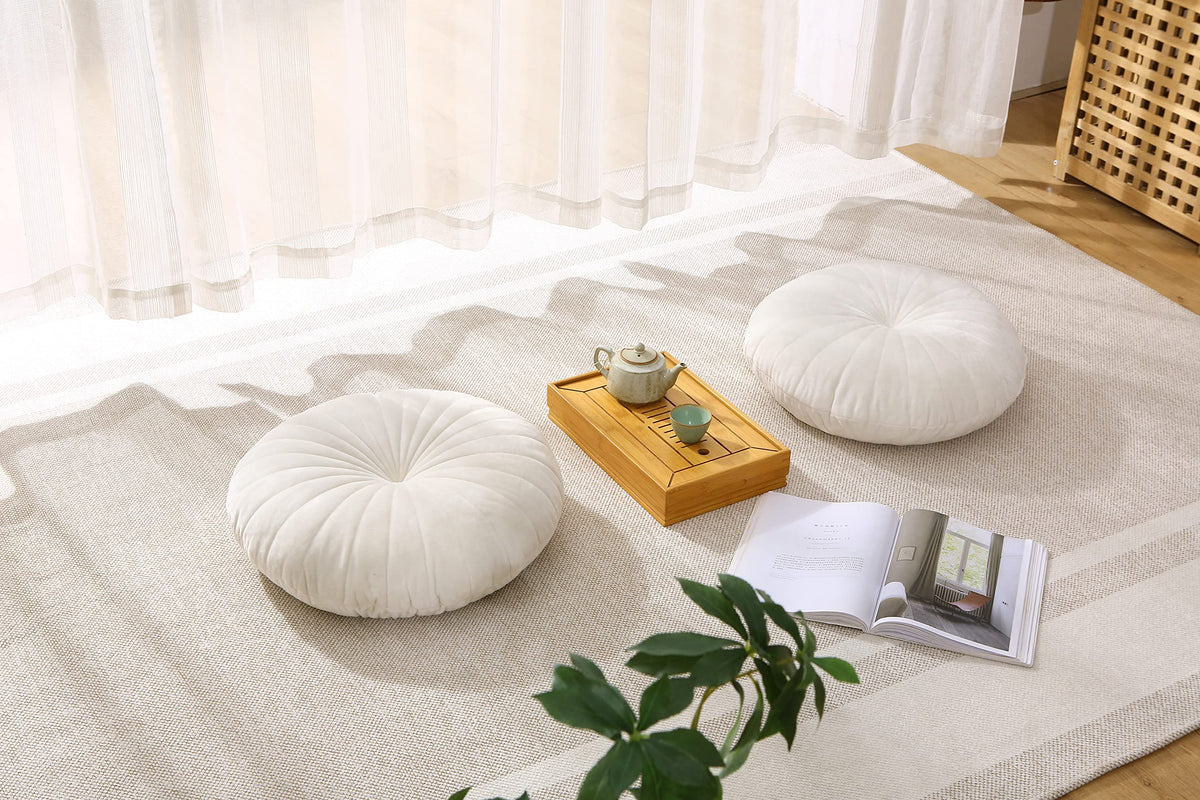 Floor Pillow Meditation Cushion Round Large Floor Pillows Seating for Adults (Beige / 18inches)
