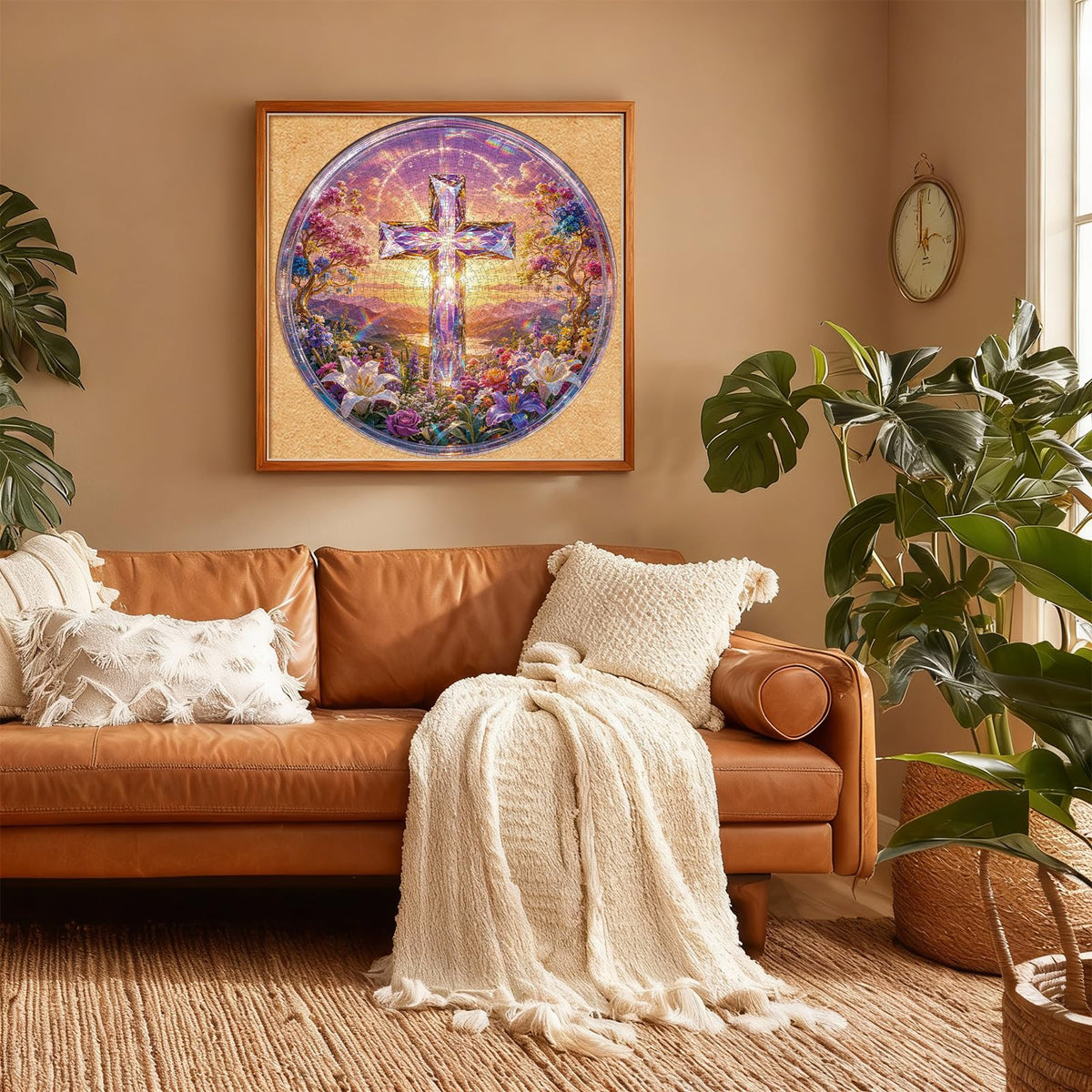 1000 Piece Jigsaw Round Puzzle for Adults (E-golden Twilight Cross)