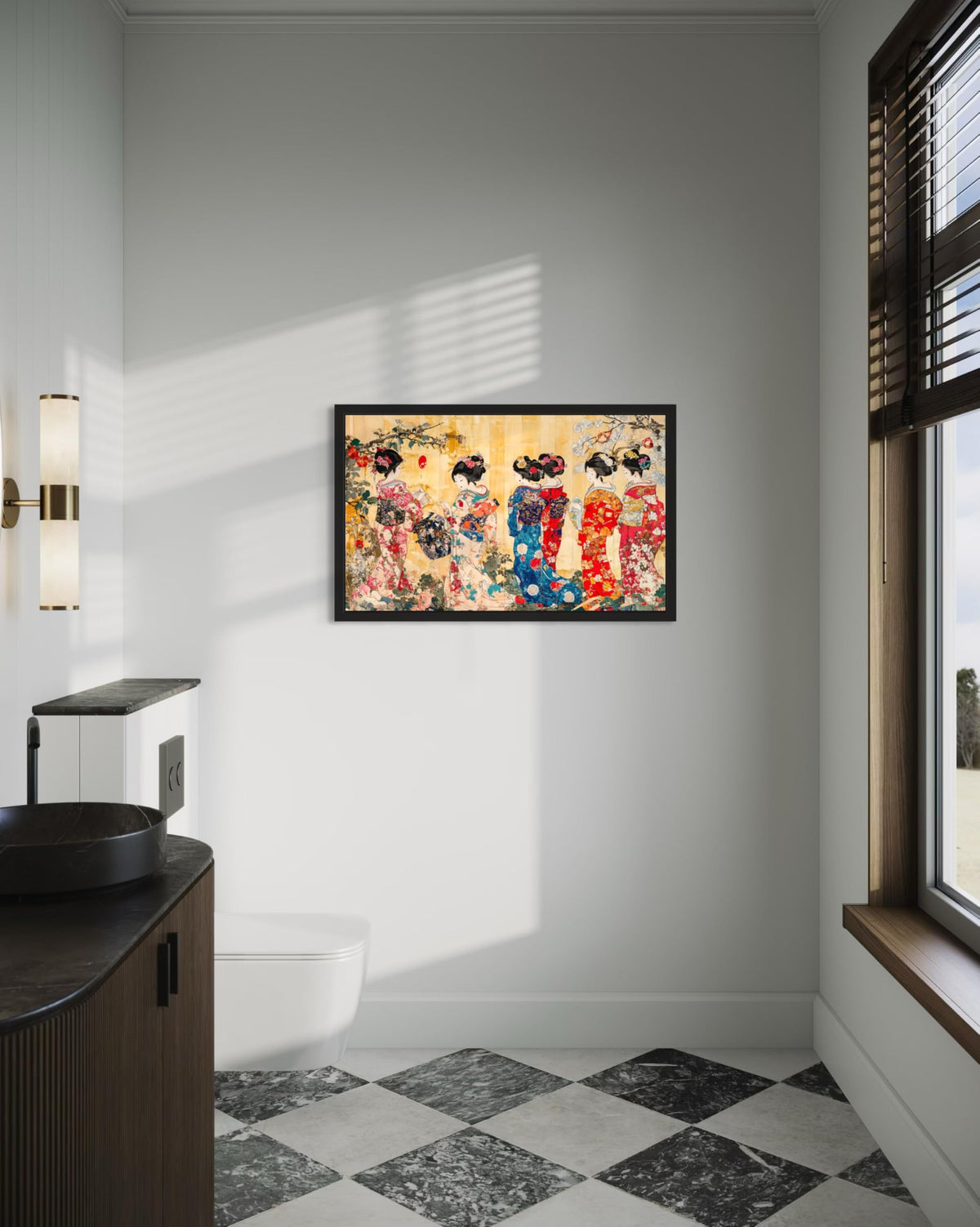 Kimono Patterns Black Framed Wall Art Print Poster (Kimono Patterns / 14"L x 11"W)