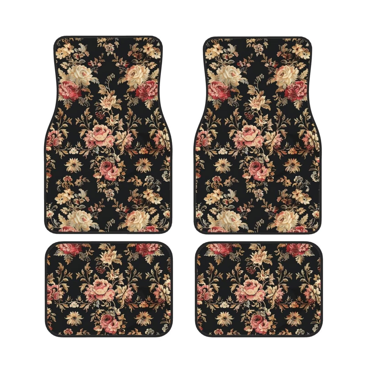 Vintage Floral Car Floor Mats Carpet Protector Mat Car Accessories for Women Girls Flower Rose Front and Rear Car Floor Mats Set of 4 Universal Fit Non (Vintage Floral Design)