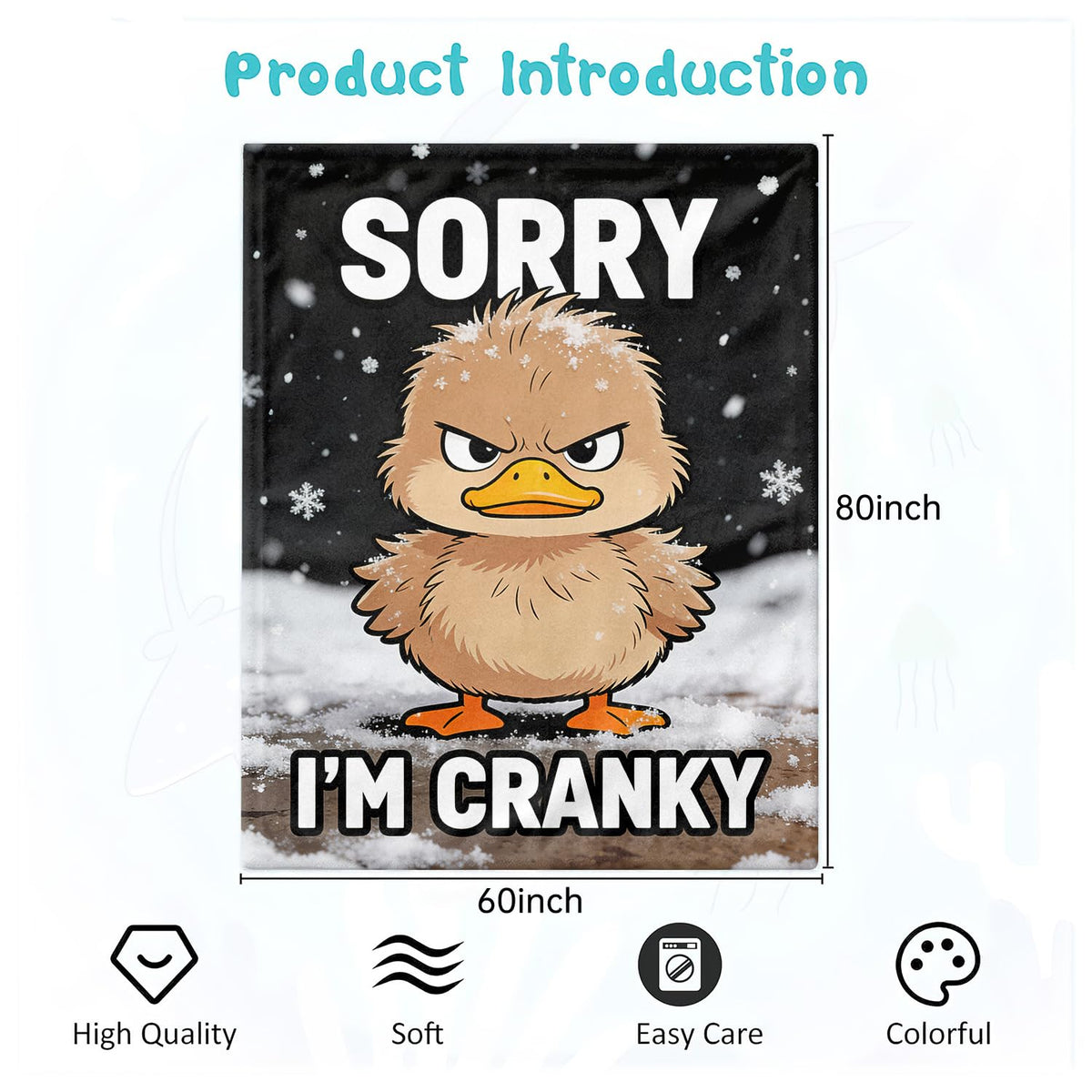 Funny Duck Throw Blanket Cartoon Cranky Animal Cozy Plush Flannel 60"X80" (Duck / 60"X80")