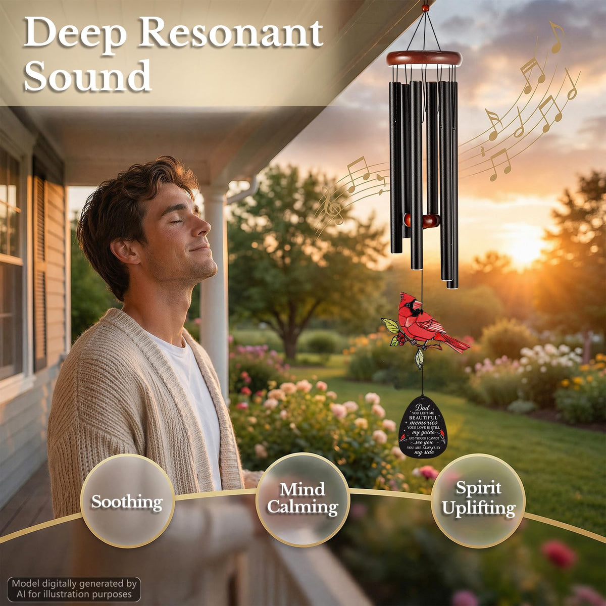 36'' Large Memorial Wind Chimes for Loss of Loved One (Dad--dad)