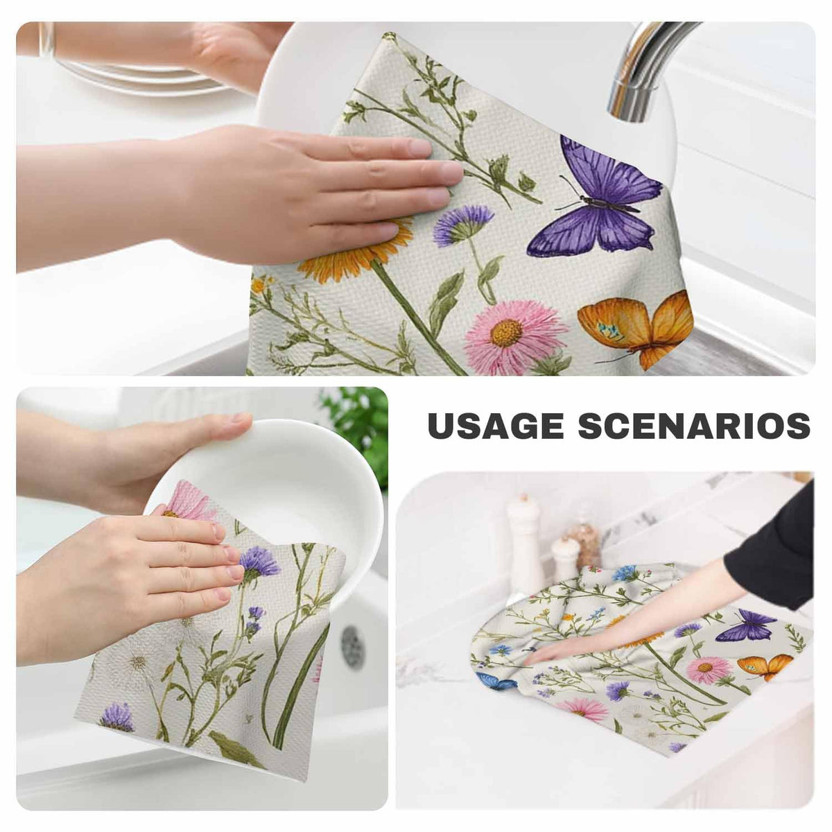 Vintage Floral Waffle Kitchen Dish Cloths Herbs Wild Flowers Botanical Colorful Ultra Soft Absorbent Quick Drying Dish Towels 16 X 24 Inches Set of 2 (Vintage Floral)