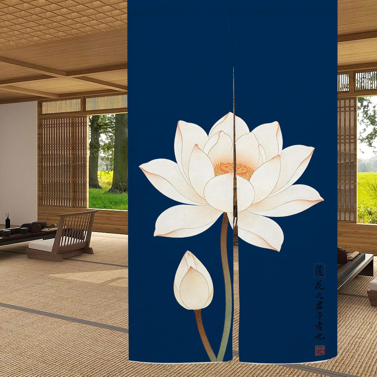 Japanese Noren Doorway Curtain (Blue White / 33.5"W x 59"L (Pack of 1))