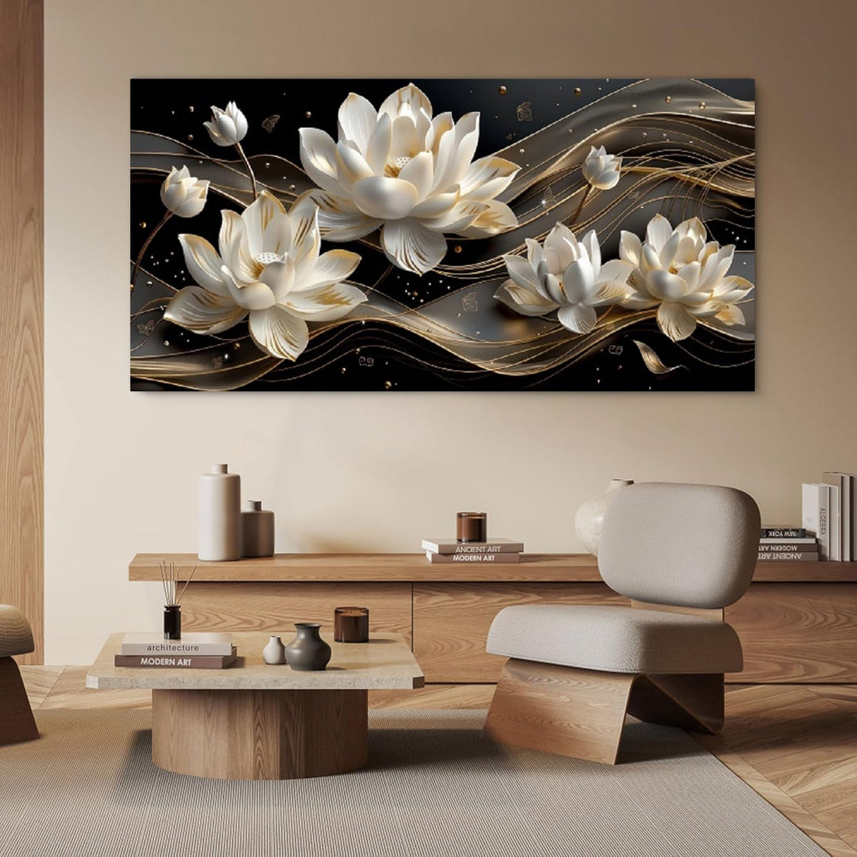 Flower Wall Art Large Canvas Painting Abstract Wall Decor Petals Poster White Browm Picture Office Artwork for Walls Modern Prints Bedroom Wall Art Living Room Kitchen Home Decorations (FlowerB / 48"L x 24"W)