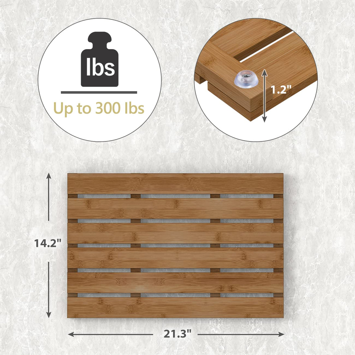 Bamboo Wooden Bath Floor Mat for Luxury Shower (Walnut / 21.3" x 14.2" (Rectangular))