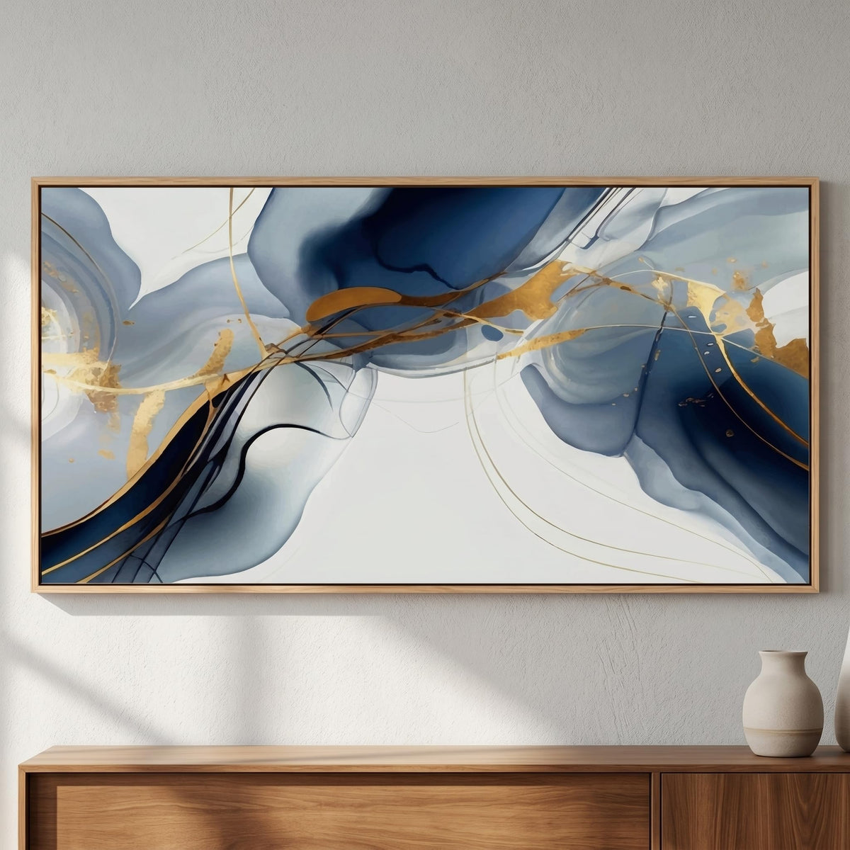 Wall Art Canvas Painting Abstract Wall Art Modern Art Wall Mural for Living Room Bedroom Print on Artwork Home Decor Framed 24x48inch (48"L x 24"W / Blue Abstract)