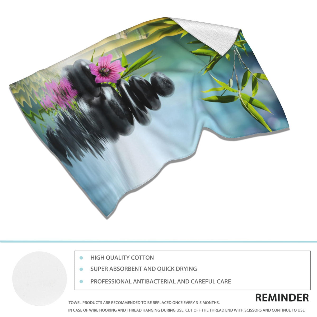 Zen Spa Hand Towels Set of 2 (Green Bamboo Flower)