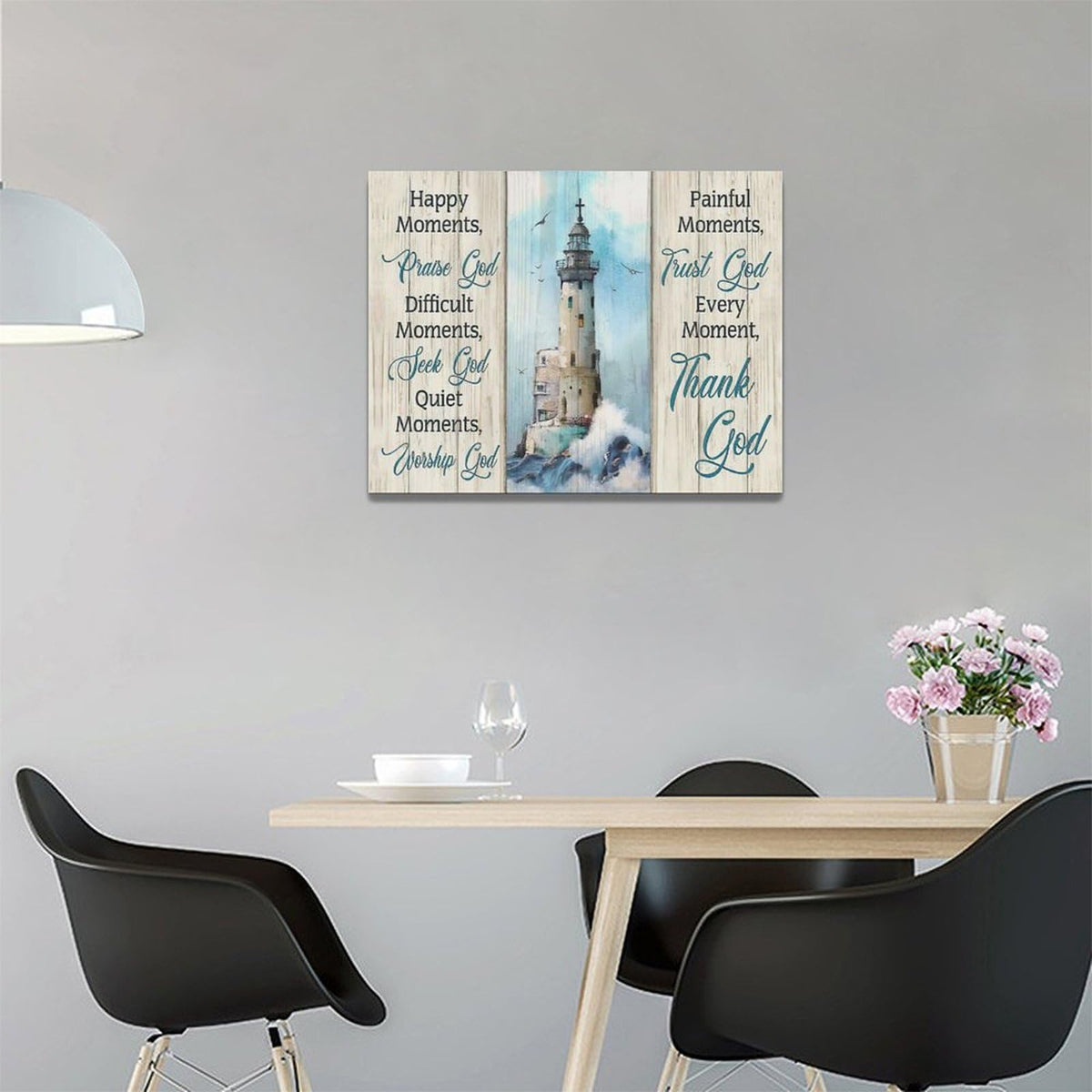 Lighthouse Wall Art Nautical Decor Ocean Coastal Canvas Painting Prints Christian Religious Quotes Pictures Wall Decor Modern Artwork Home Decoration for Bathroom Bedroom Living Room 16"x12" (Ocean Lighthouse / 16"L x 12"W)
