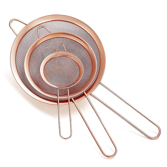 Copper Fine Mesh Strainer 3 Pieces Set (Rose Gold)