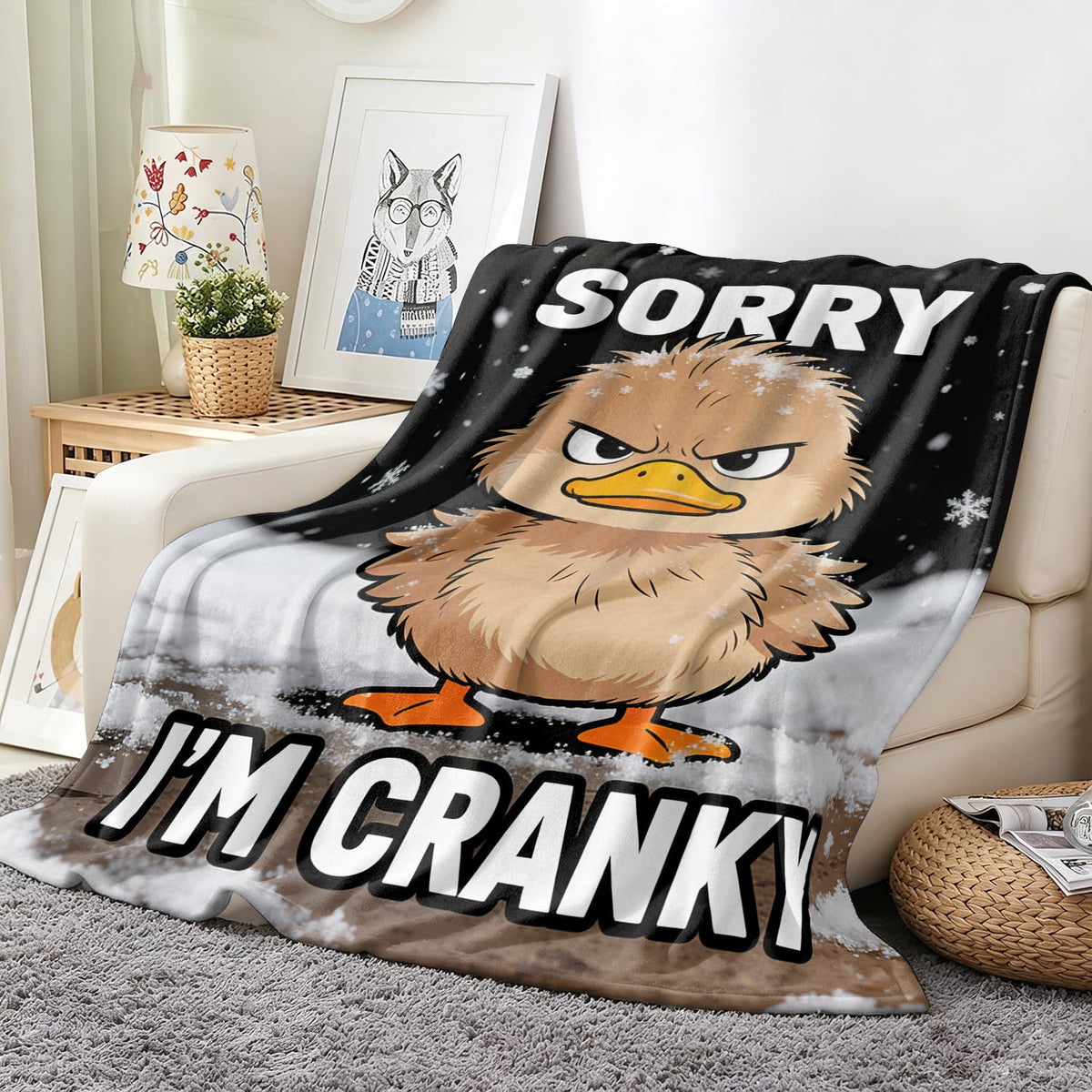 Funny Duck Throw Blanket Cartoon Cranky Animal Cozy Plush Flannel 40"X50" (Duck / 40"X50")