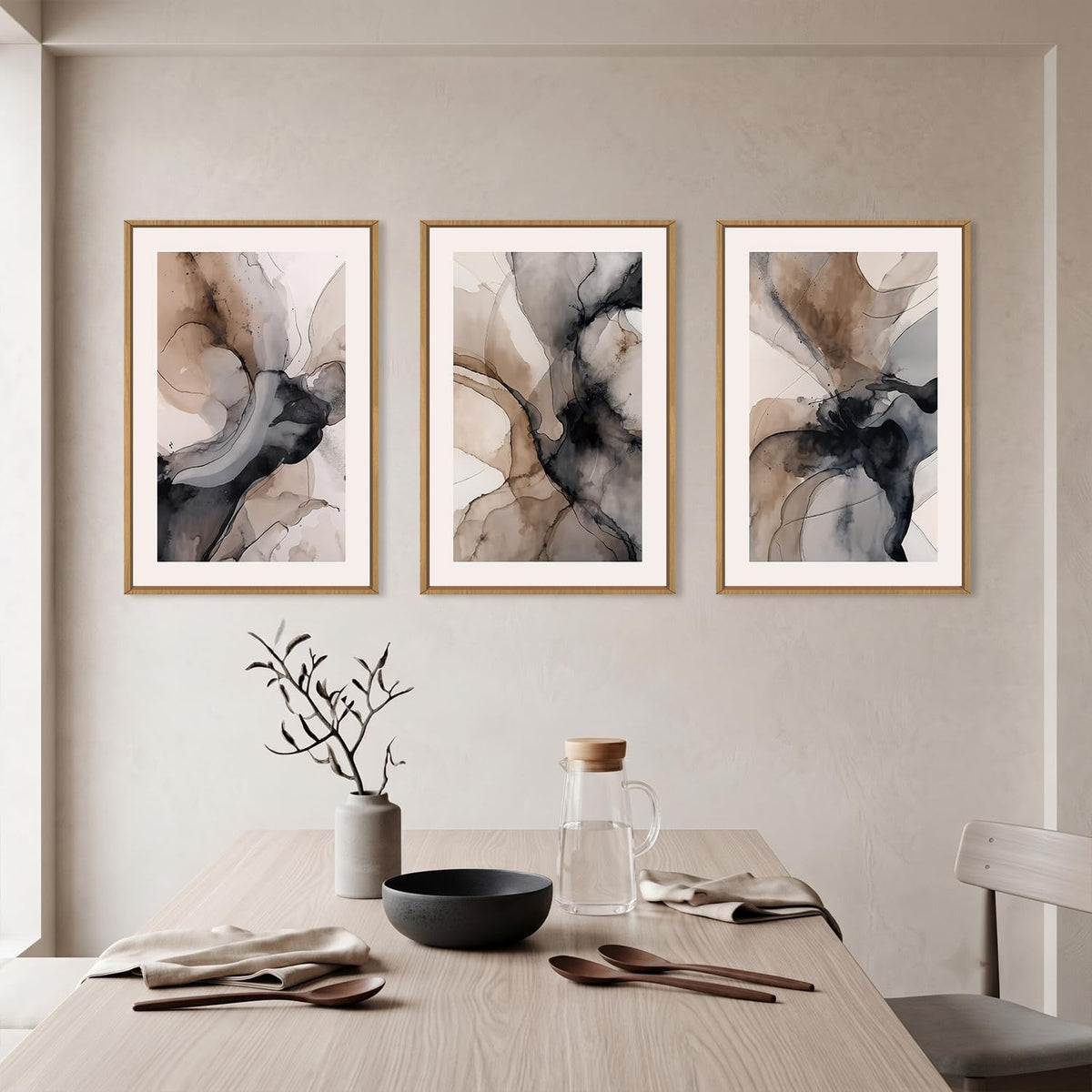Abstract Brown Marble Framed Canvas Wall Art Set (Abstract Marble Wall Art / 24"L x 36"W)