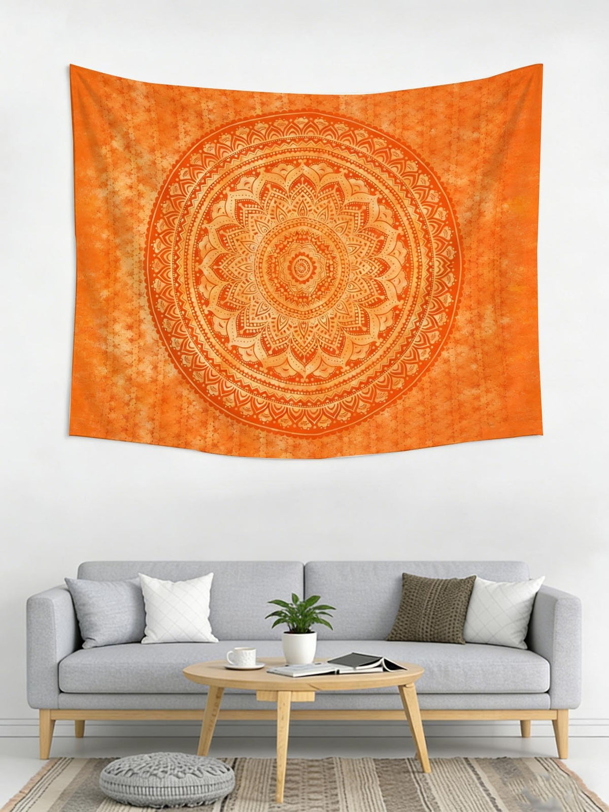 Popular Handicrafts Orange Mandala Tapestry Wall Hanging Psychedelic Aesthetic Indian Hippie Wall Decor Bohemian Wall Art Boho Home Decoration for Bedroom Living Room Dorm (Orange / 79"L x 59"W)