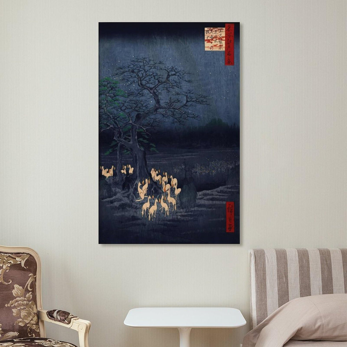 Hiroshige Foxfires At The Changing Tree Canvas Printing Wall Art Prints Wall Decor Posters Japanese Ukiyoe Night Landscape Vintage Folklore Style for Living Room Bedroom Office 12x18inch (style-7 / 12x18inch(30x45cm) Unframe)