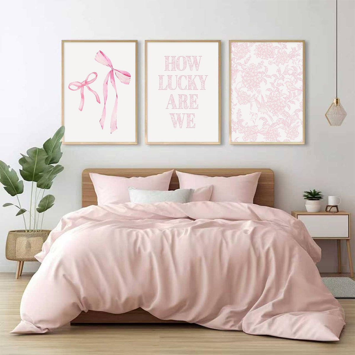 Pink Bow Floral Wall Art Preppy Aesthetic Canvas Wall Decor Trendy Coquette Posters Pink Bow Pictures Chinoiserie Flower Prints Painting for Girls Dorm College Apartment 16x24 Inch Unframed Set of 3 (Pink Art / 16x24 Inch Unframed)