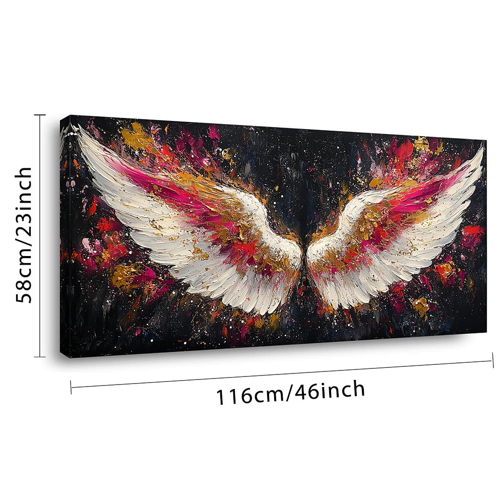 Multicolor Angel Wings Wall Art for Living Room Office Divine Inspiration Splatter Paint Art Painting Prints Contemporary Canvas Artwork Dining Bedroom Decor Large (Contemporary / White Gold Red Angel Wings Wall Art / 46L" x 23W")