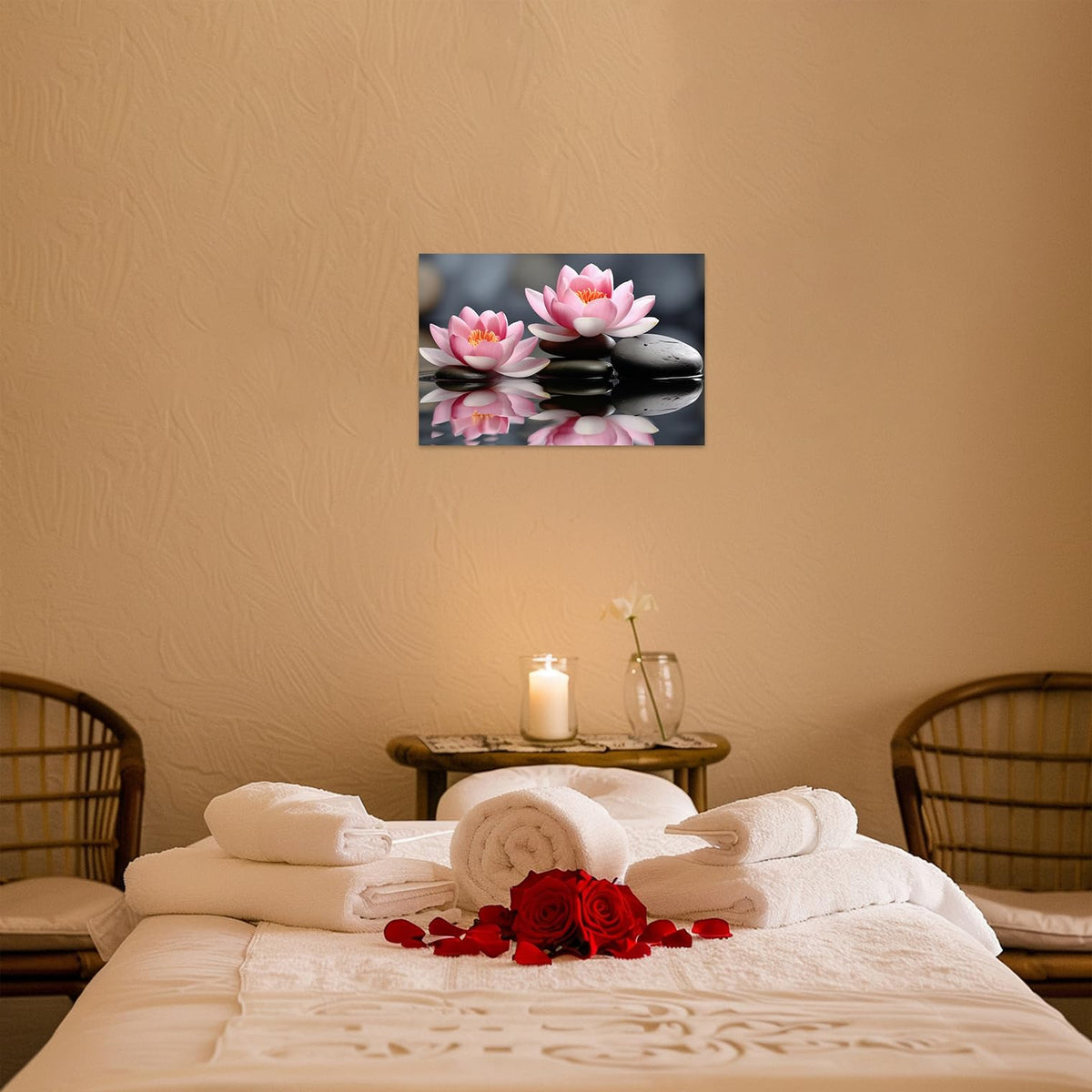Pink Lotus Flower Picture Zen Flower Wall Art Spa Meditation Canvas Poster Spiritual Yoga Bathroom Print Wall Decor Framed (Pink / 20L" x 30W")