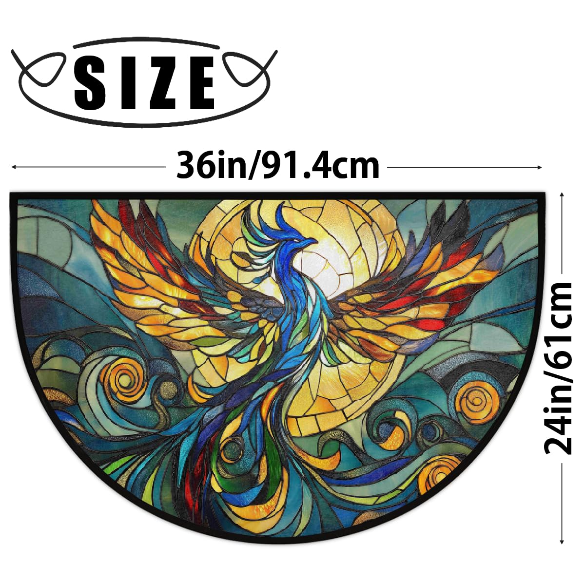 Phoenix Half Round Door Mat Indoor Entrance Semi Circle Area Rugs (Z Phoenix Stained Color Animal)