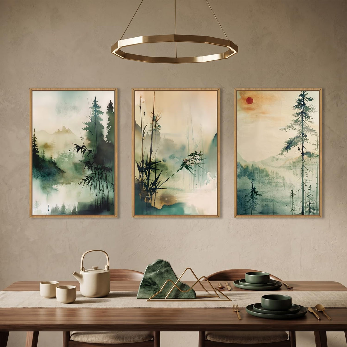 Chinoiserie Landscape Framed Canvas Wall Art Set (Chinoiserie Wall Art / 24"L x 36"W)