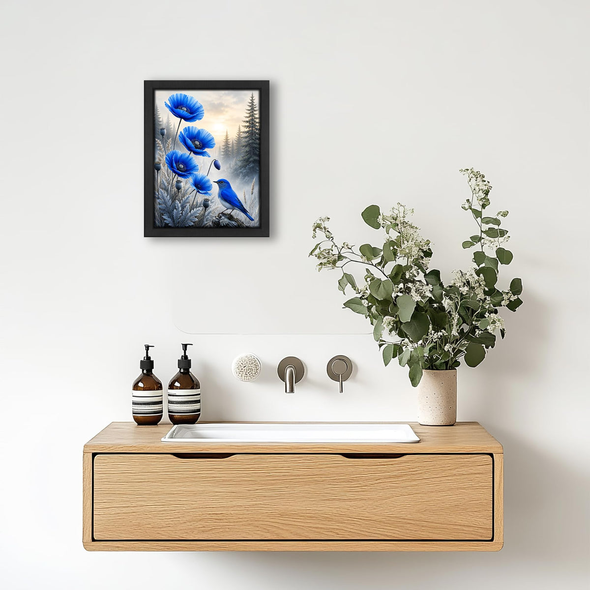 Poppy Bluebird Decor Wall Art (Wall Art Framed 65 / 20"L x 16"W)