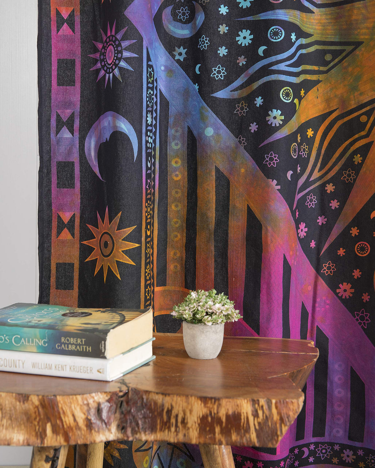 Indian Burning Sun Hippie Mandala Window Curtains (25"W x 74"L (Pack of 2) / Purple Tie Dye)