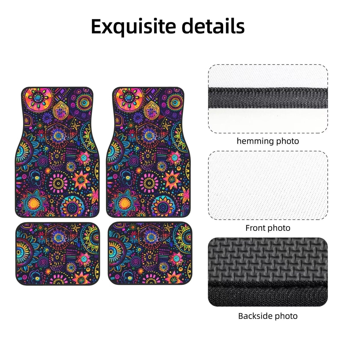 Boho Flower Car Floor Mats Floral Carpet Floor Mats Auto Heel Pad for Women Girl Mandala Floral Ethnic Purple Car Accessories Universal Fit for Suvs Sedans Trucks Cars (Boho Flower)