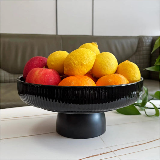 11" Ceramic Fruit Bowl for Kitchen Counter (Black)