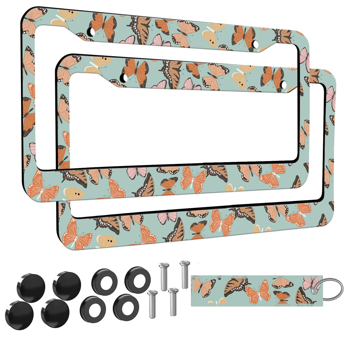 Brown Butterflies License Plate Frame for Women 2Pc Car Tag (for Butterfly-Brown)