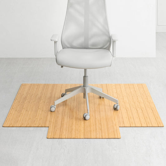 57" x 55" Bamboo Office Chair Mat for Carpet & Hardwood Floor (Natural / 57" x 55" / With Lip)