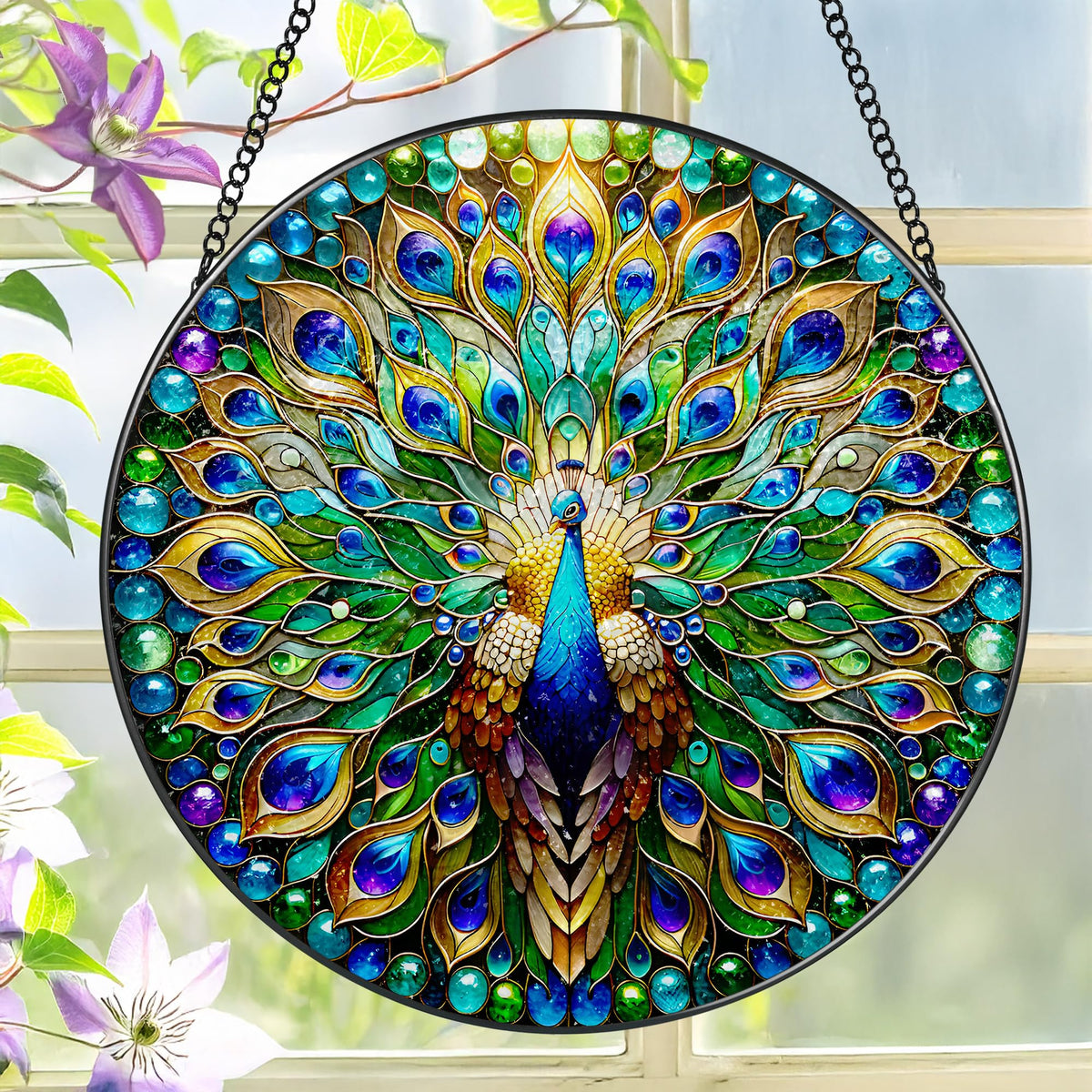 Stained Glass Window Hanging (Peacock)