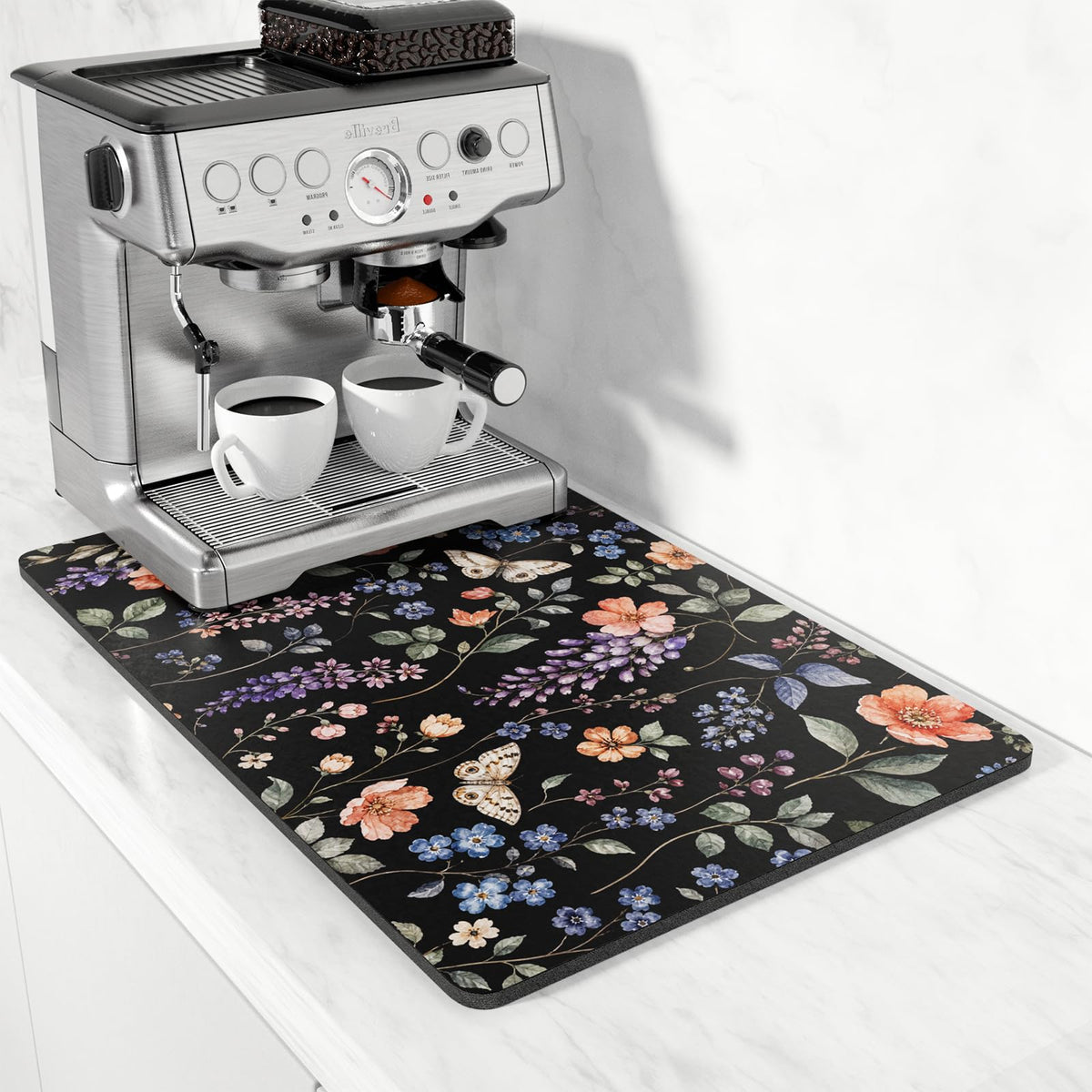 Coffee Mat 16" x 24" Coffee Bar Mats for Espresso Machine Station Accessories and Organizer (Watercolor Wildflower / 16" x 24")