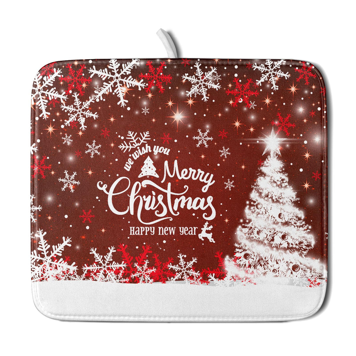 Happy New Year Red Dish Drying Mat for Kitchen Counter (Happy New Year / 16" x 18")