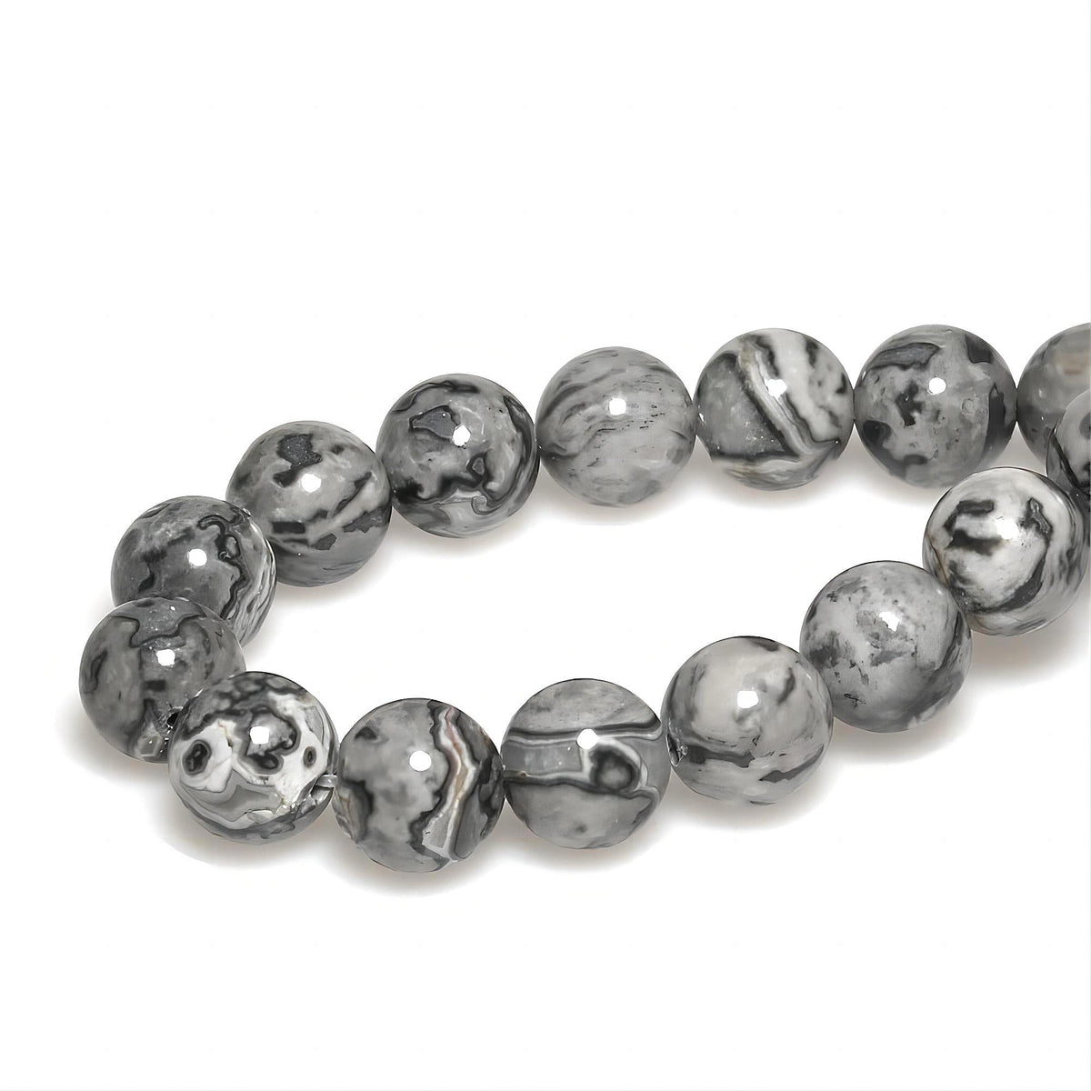 AAA Natural Map Stone Beads Gray Picasso Stone Beads for DIY Bracelet Making 15" (Gray Map Stone / 12mm)