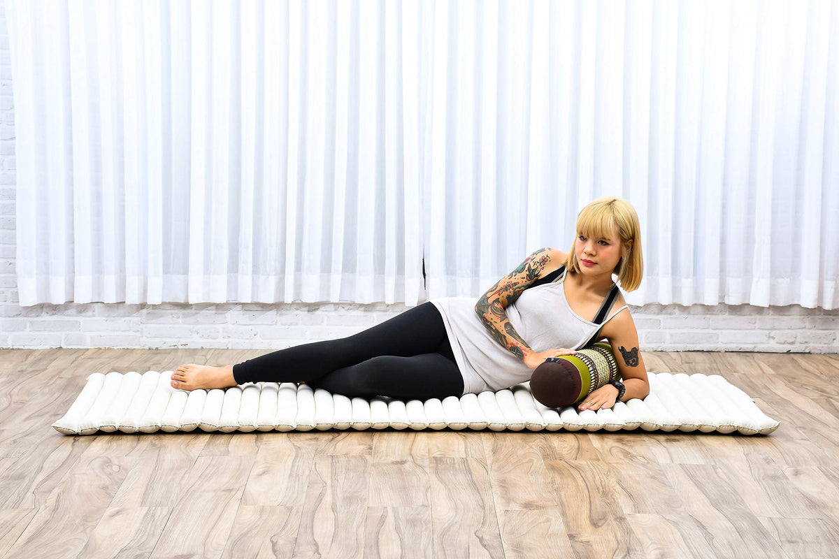 Yoga Bolster 20 x 6 x 6 inches Kapok Roll for Meditation & Massage (Sf20 - Brown, Green)