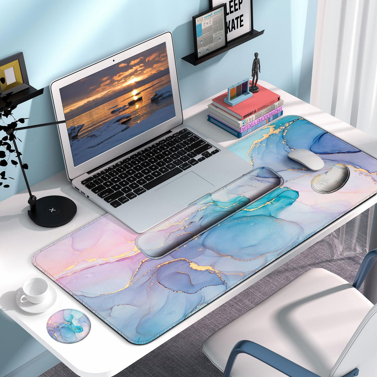 4 in 1 Mouse Pad and Keyboard Wrist Rest (D5-gold Blue Marble5)