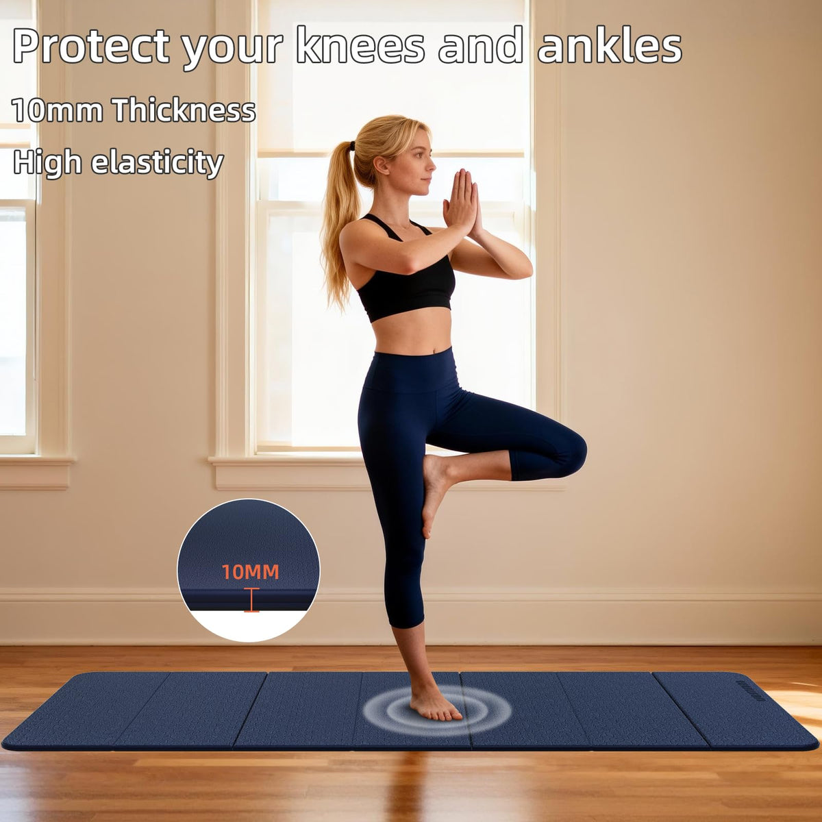 Foldable TPE Yoga Mat Thick 10mm (Dark Blue)