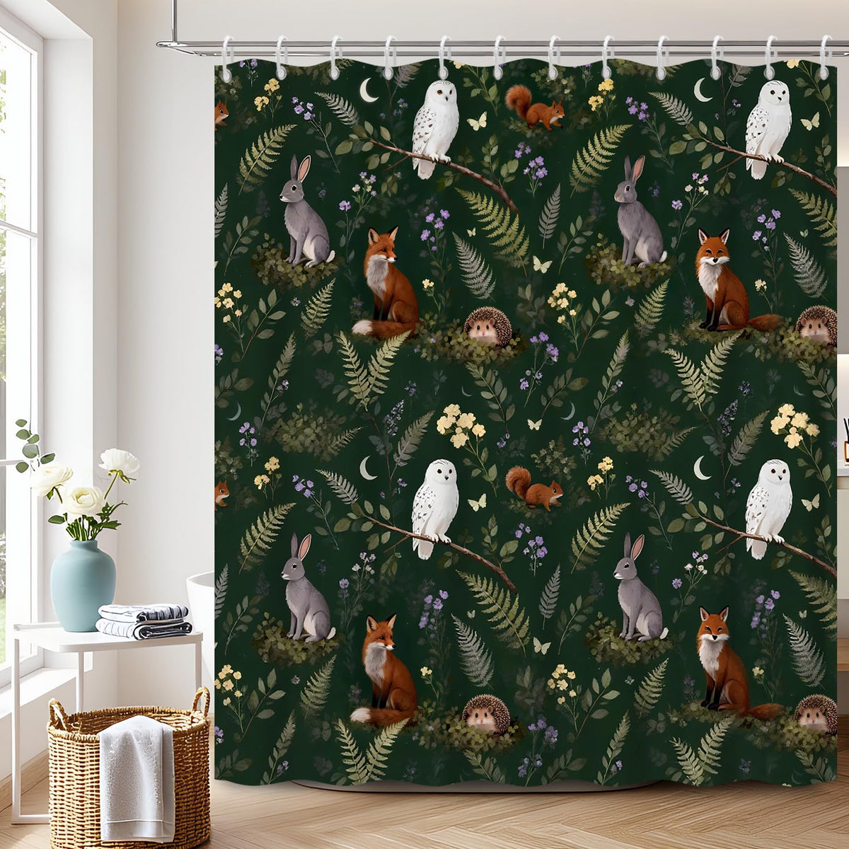 Whimsical Woodland Animals Shower Curtain 72x72 Inch (Botanical and Animals / 72"W x 72"L (Pack of 1))