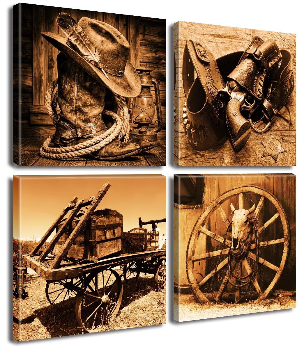 Western Decor Cowboy Wall Art Canvas Poster (12"L x 12"W / Western)