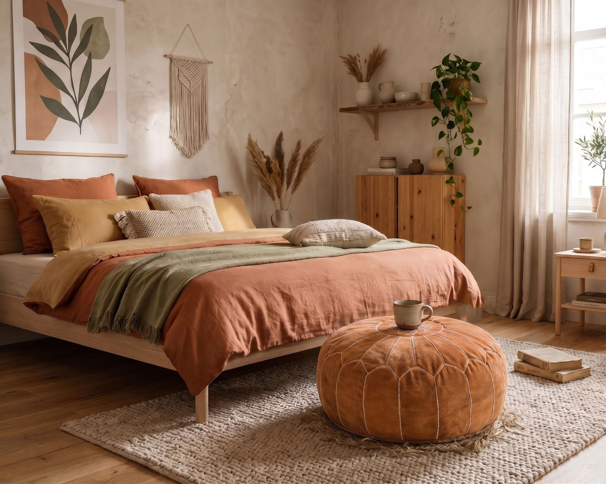 Burnt Orange Moroccan Velvet Floor Pouf (Burnt Orange)
