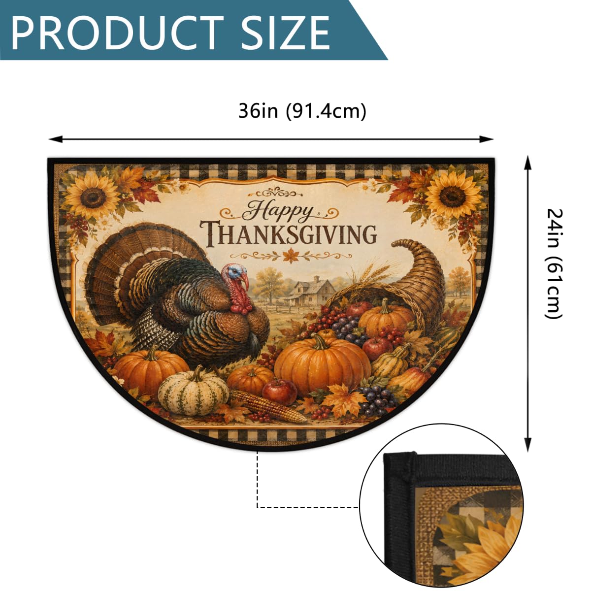 Turkey Half Round Door Mat Semi Circle Rug Half Moon Doormat (B:b-15)